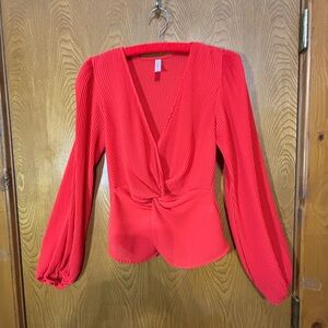 Lovesong Vibrant Red Twist Front Blouse Fine Pleats